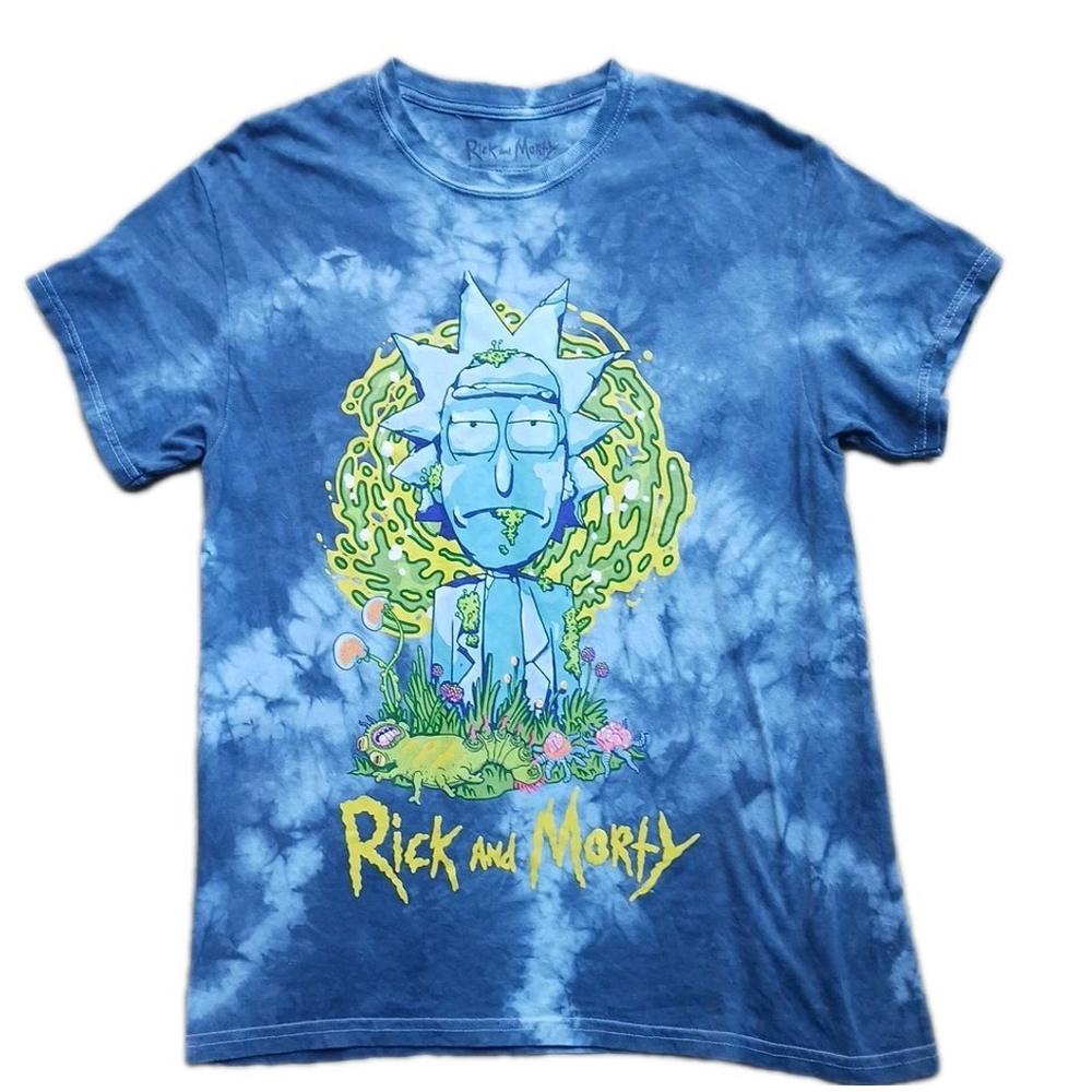 Rick and Morty Time Travel Blue Tie Dye Graphic Tee Unisex S